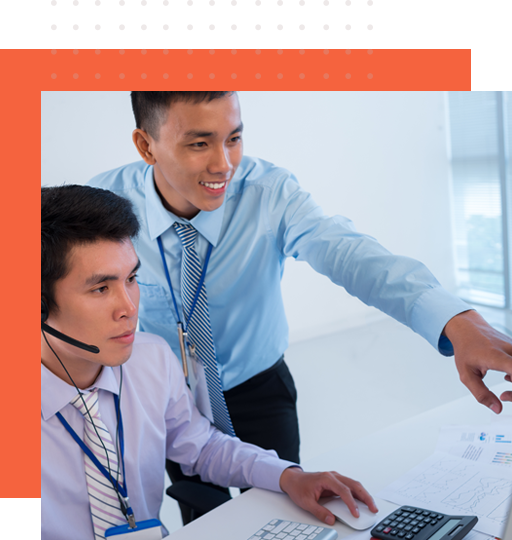 An image of administrative assistant guiding his coworker for virtual assistant services